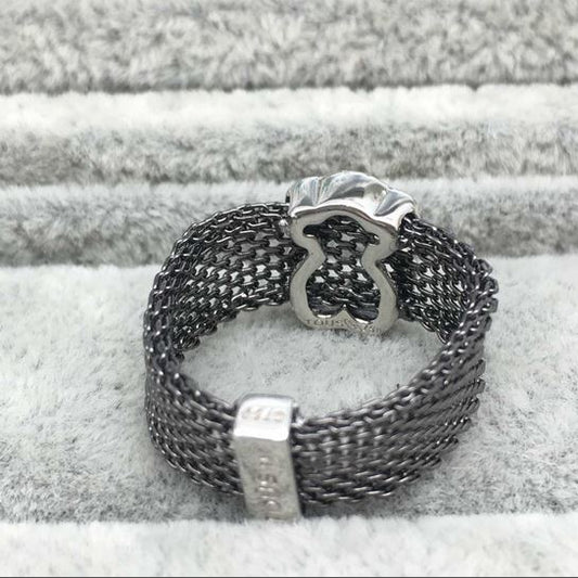 Black IP Steel and Rose Vermeil Silver Icon Mesh Ring