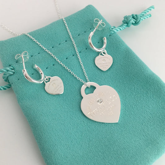 Set of Tiffany & Co Return to Tiffany Small silver Heart Stud Earrings Silver Necklace earrings Bracelets