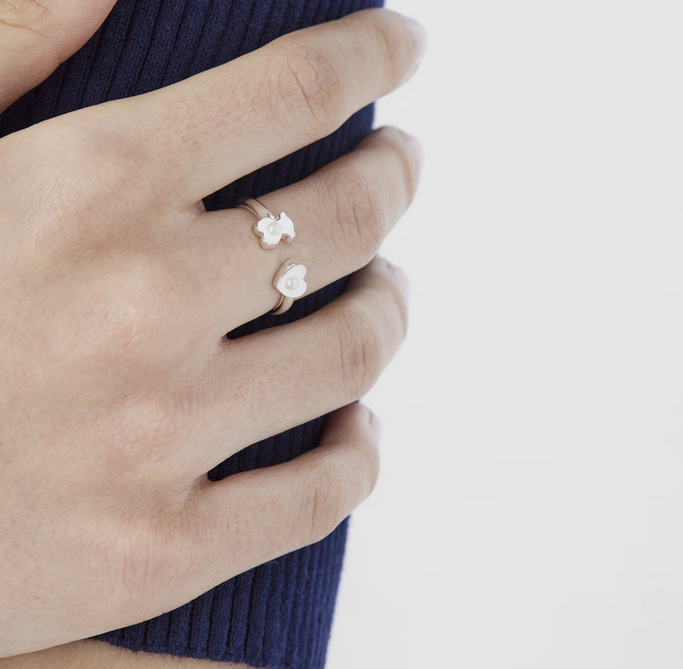 Silver Super Power Ring with Pearls Bear and Heart motifs
