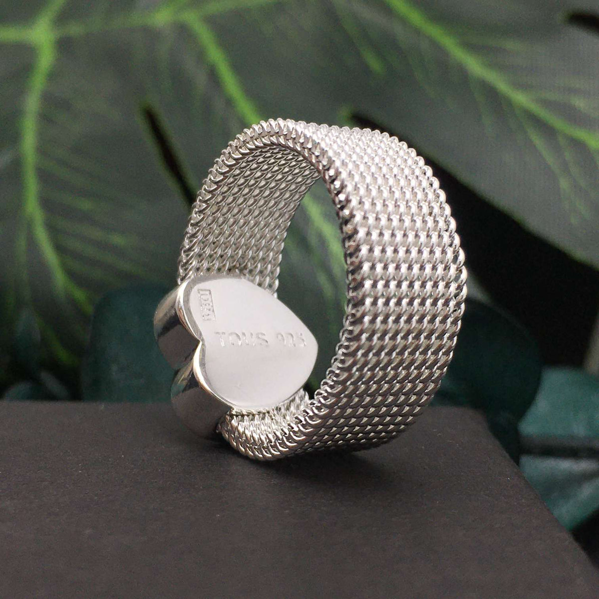 Silver Heart Mesh Ring 10 mm size