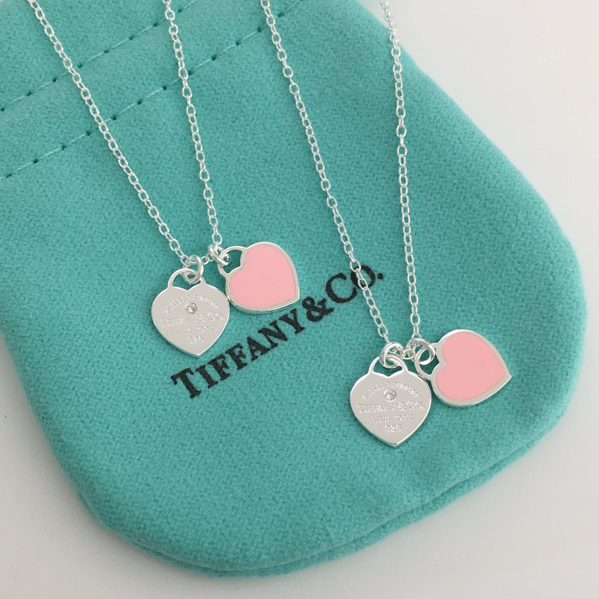Set of Tiffany & Co Return to Tiffany Small Pink Heart Stud Earrings Silver Necklace earrings