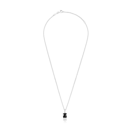 Short silver Necklace with onyx bear motif Icon Color |