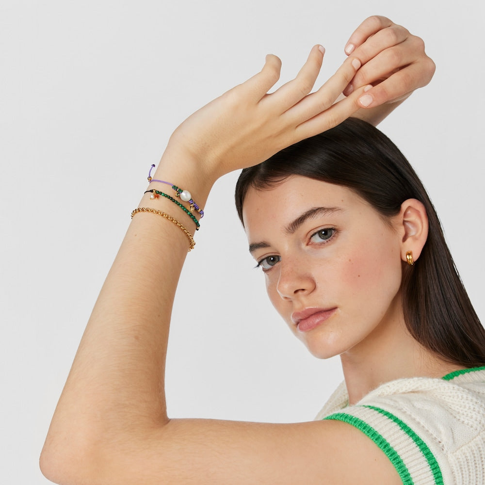 Pulsera Camille de nailon negro con malaquitas |