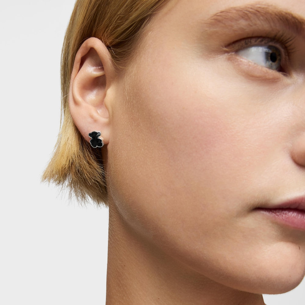10 mm silver and onyx bear Earrings Icon Color |
