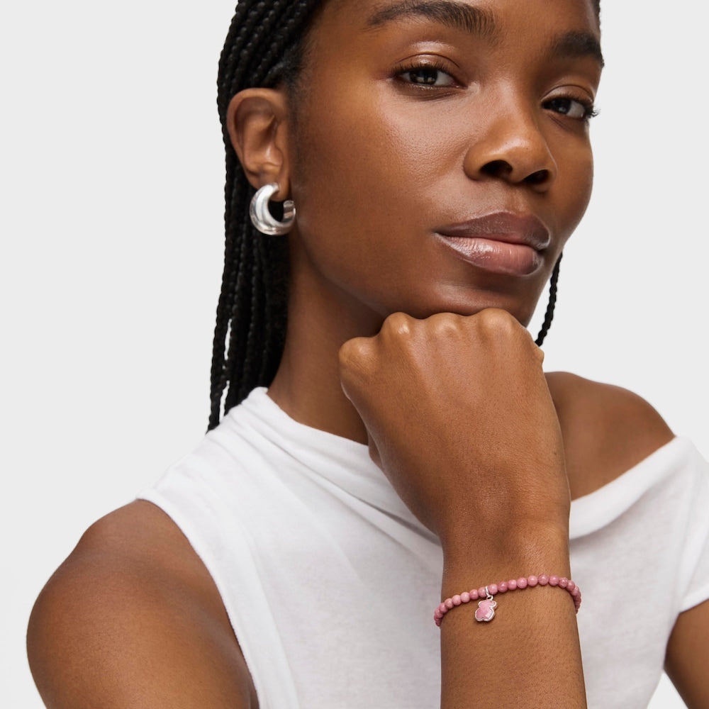 Pulsera de icono de rodonita y plata |