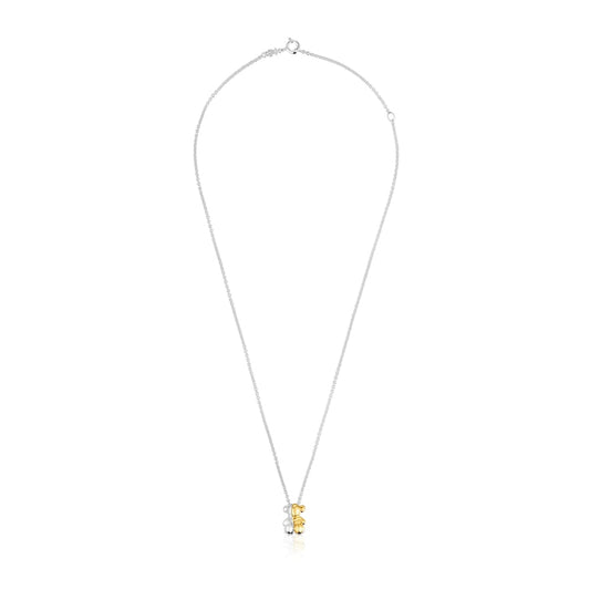 Short two-tone small bear Double necklace My Other Half |
