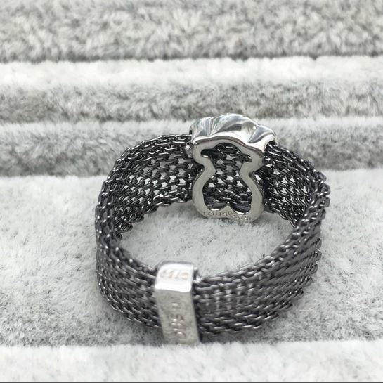 Black IP Steel and Rose Vermeil Silver  Icon Mesh Ring