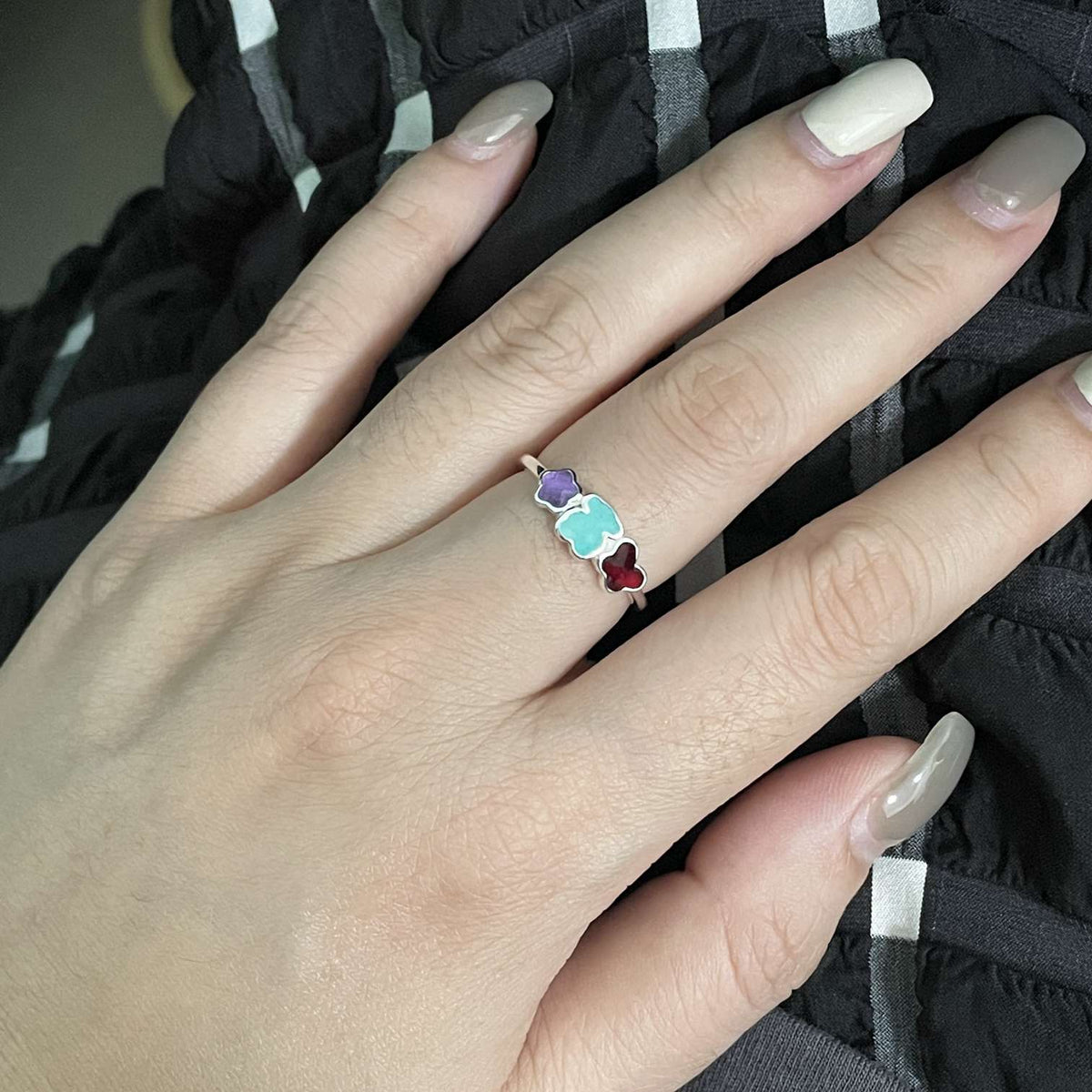 Silver Bold Motif Ring with gemstones and motifs