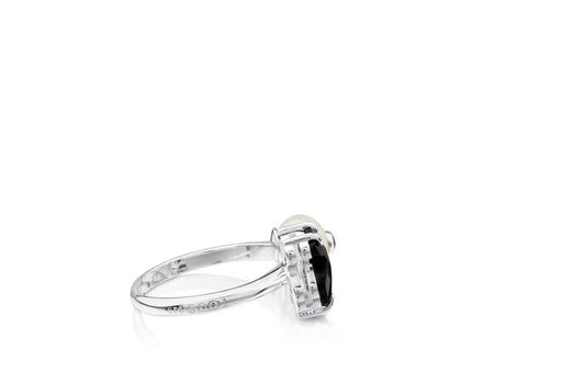 Silver  Erma Ring with onyx, pearl and spinels