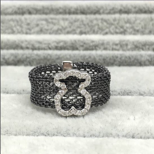 Black IP Steel and Rose Vermeil Silver  Icon Mesh Ring