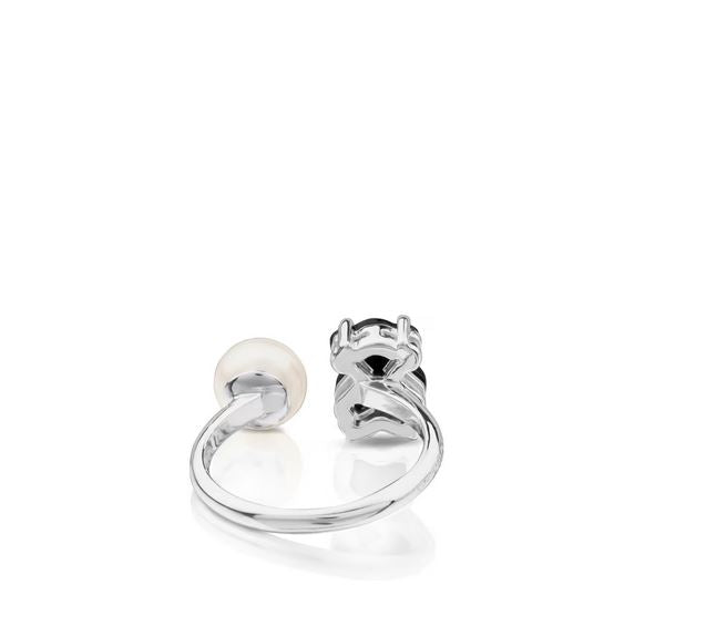 Silver  Erma Ring with onyx, pearl and spinels