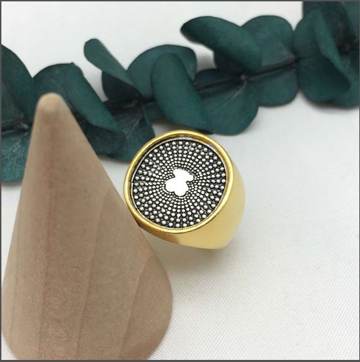 Oursin silver vermeil ring with sterling silver bear and black enamel