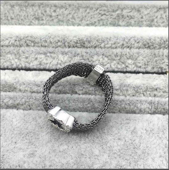 Black IP Steel and Rose Vermeil Silver  Icon Mesh Ring
