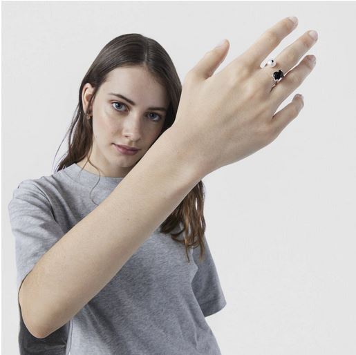 Silver  Erma Ring with onyx, pearl and spinels