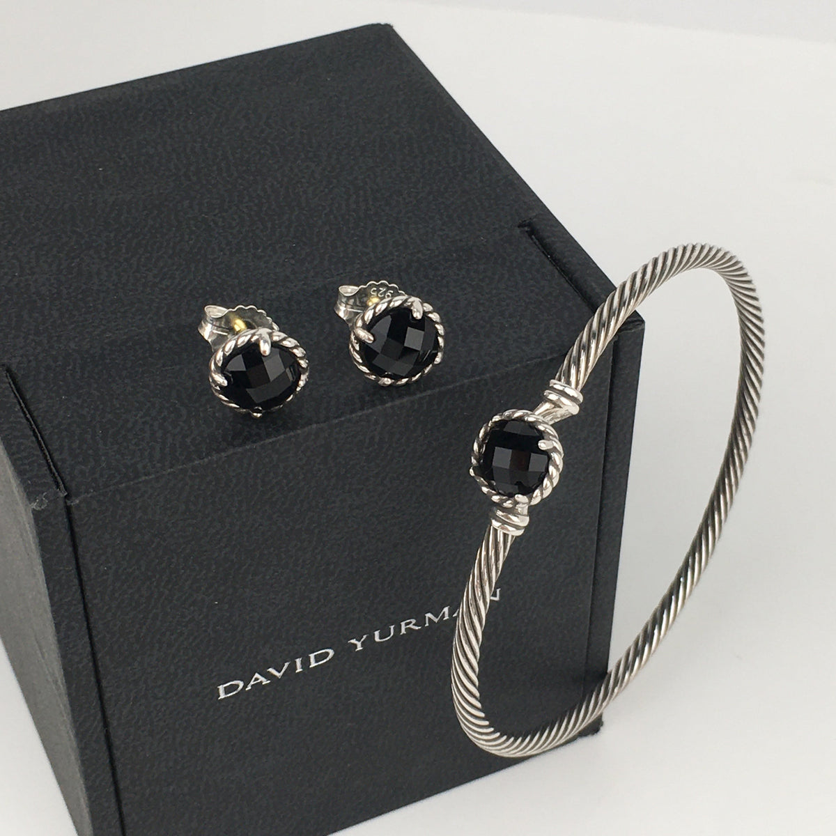 Set of David Yurman black Chatelaine Stud Earrings bracelet sterling silver