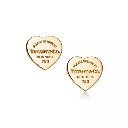 Return to Tiffany® double Heart Tag Stud Earrings and necklace set in Yellow Gold,