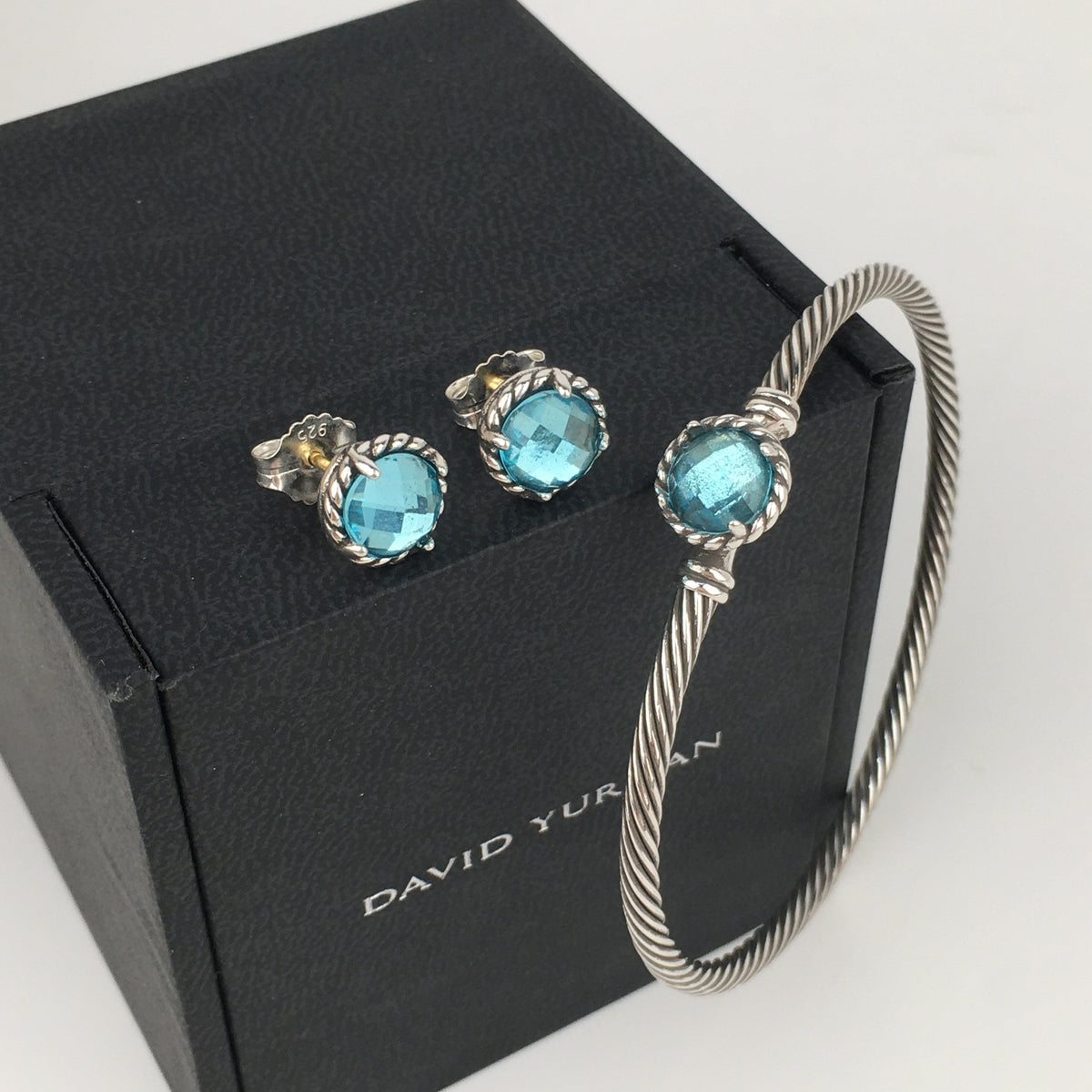 Set of David Yurman blue Chatelaine Stud Earrings bracelet sterling silver