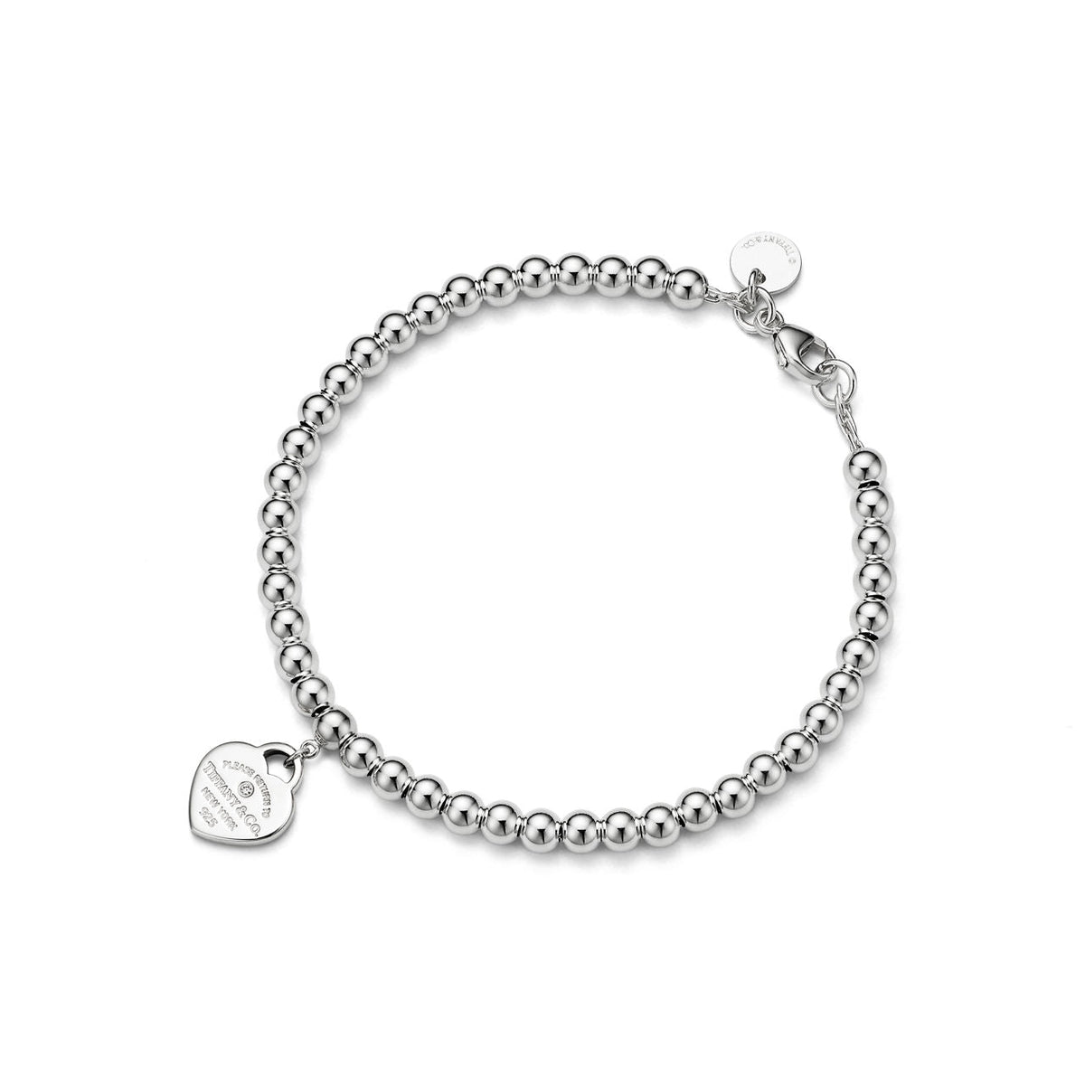 Return to Tiffany® Pink Mini Heart Bead Bracelet in Silver with a Diamond, 4 mm