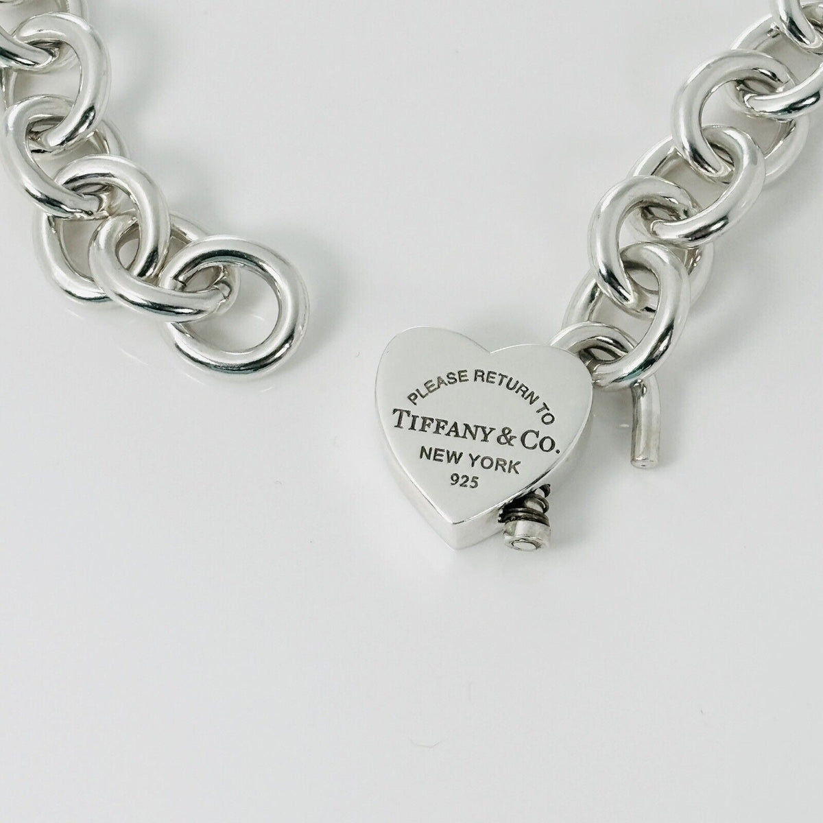 18" Return to Tiffany & Co Heart Padlock Lock Pendant Rolo Necklace in