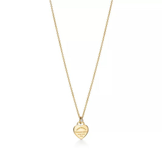 Tiffany Return to Mini Heart Tag Pendant 18K Yellow Gold Diamond Necklace