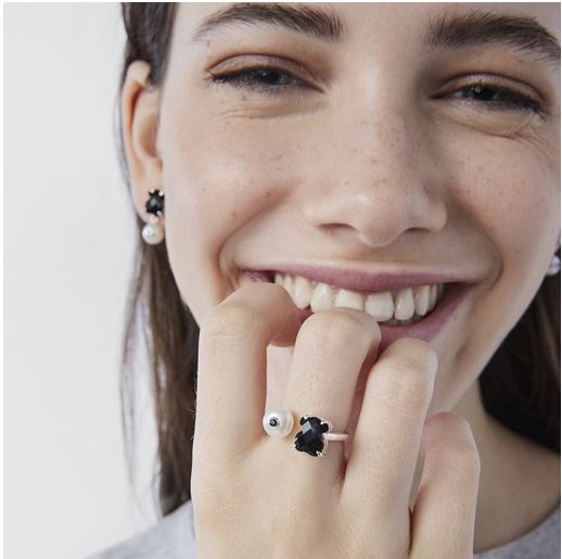 Silver  Erma Ring with onyx, pearl and spinels