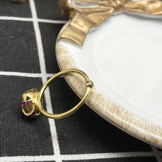Medium  gold-plated silver heart Ring with gemstones