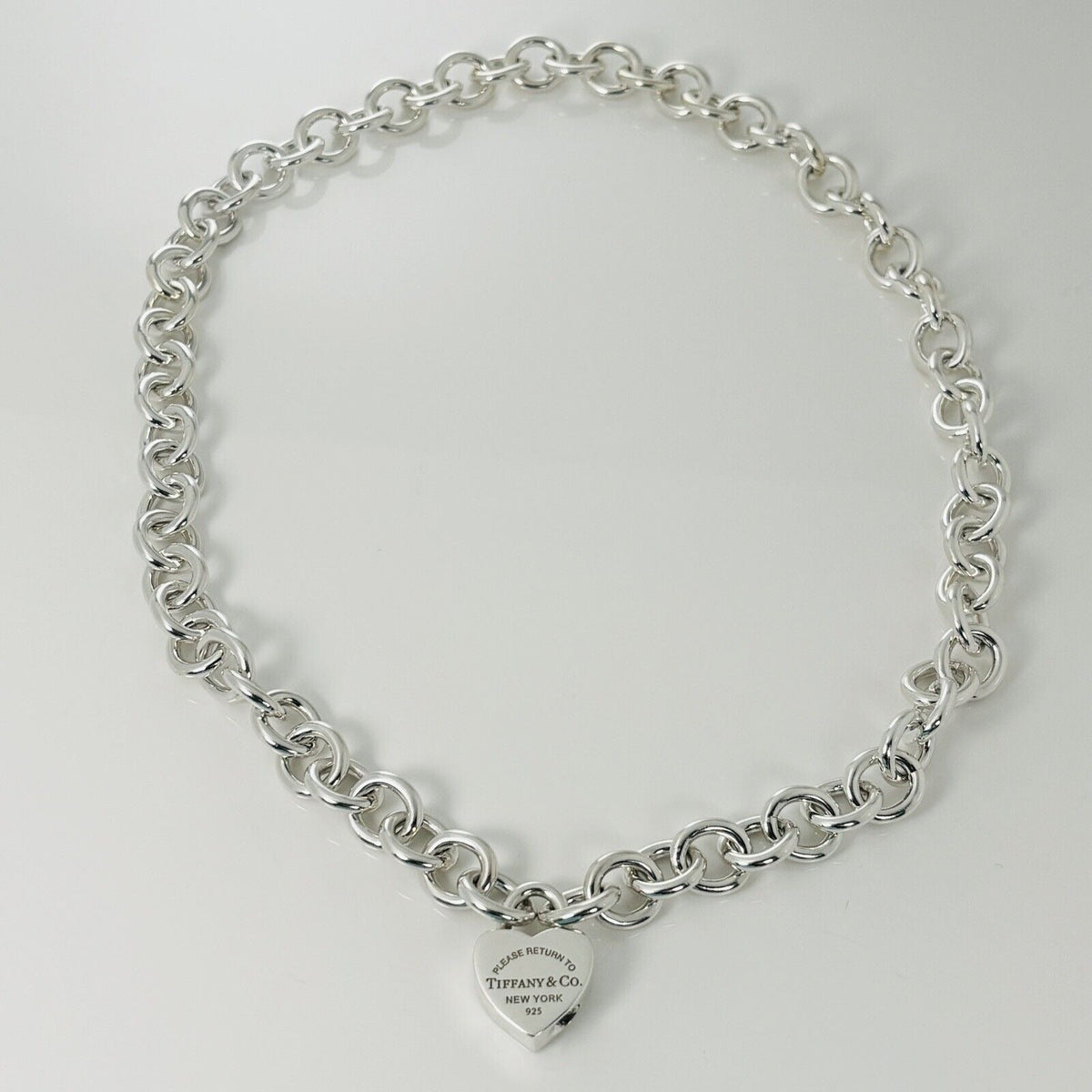 18" Return to Tiffany & Co Heart Padlock Lock Pendant Rolo Necklace in