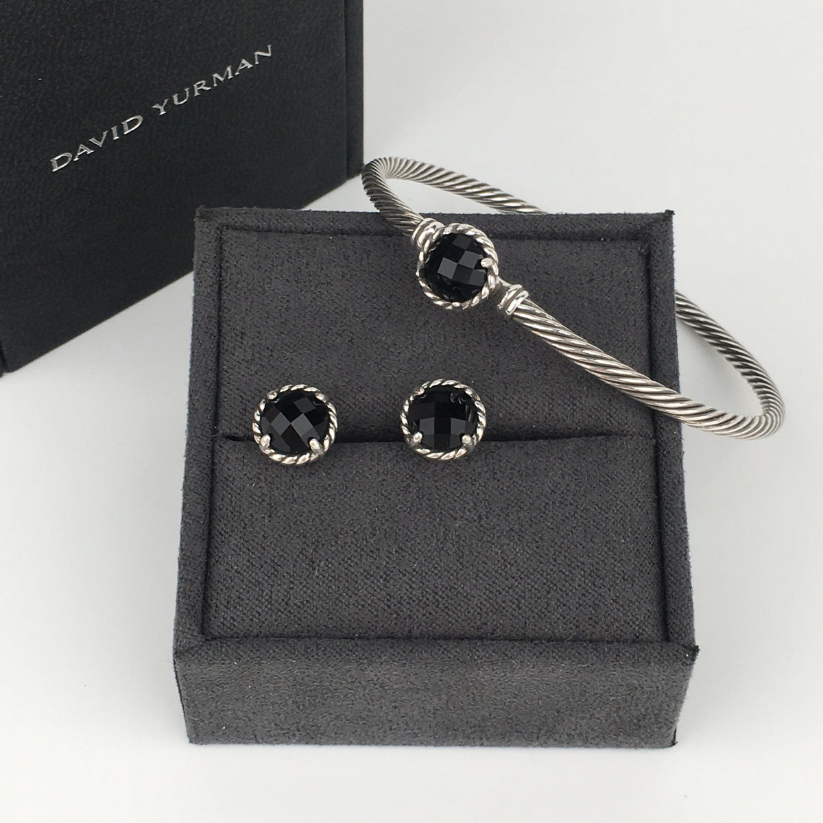 Set of David Yurman black Chatelaine Stud Earrings bracelet sterling silver