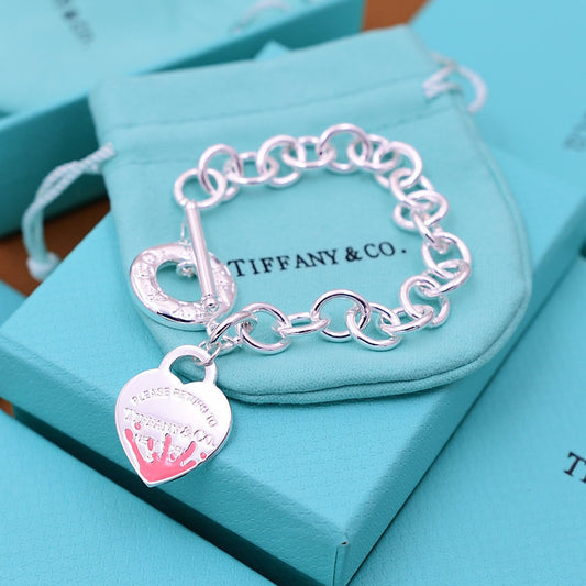 Pulsera de eslabones con corazón de Return to Tiffany en plata de ley y color rosa
