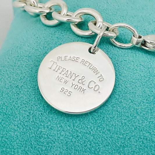 Large 8.5” Please Return to Tiffany Round Circle Tag Charm Bracelet