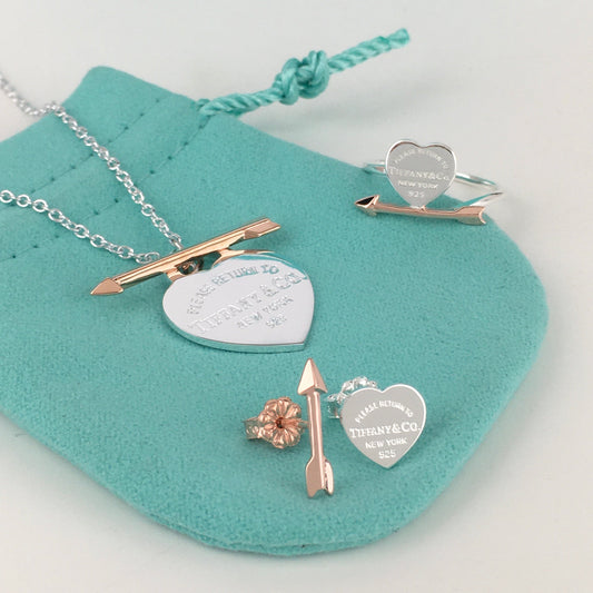 Set of Tiffany & Co Return to Tiffany Small silver Heart Stud Earrings Silver Necklace Bracelets