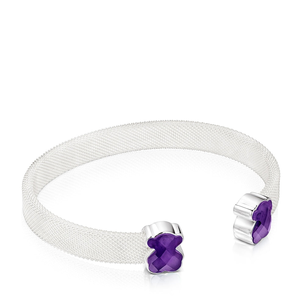 Pulsera de malla plateada con amatista