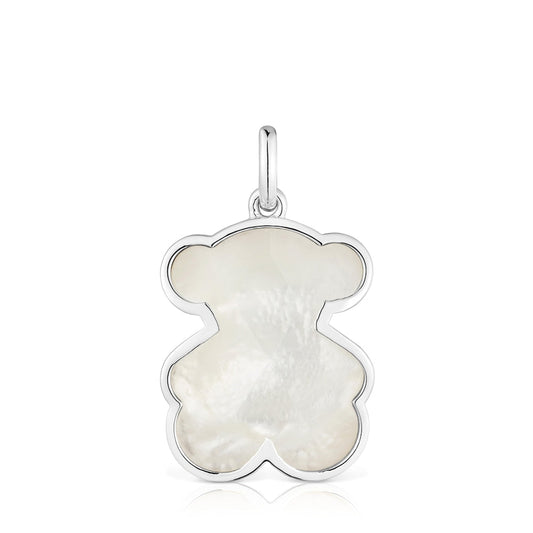 Medium silver Pendant with mother-of-pearl bear motif  Icon Color