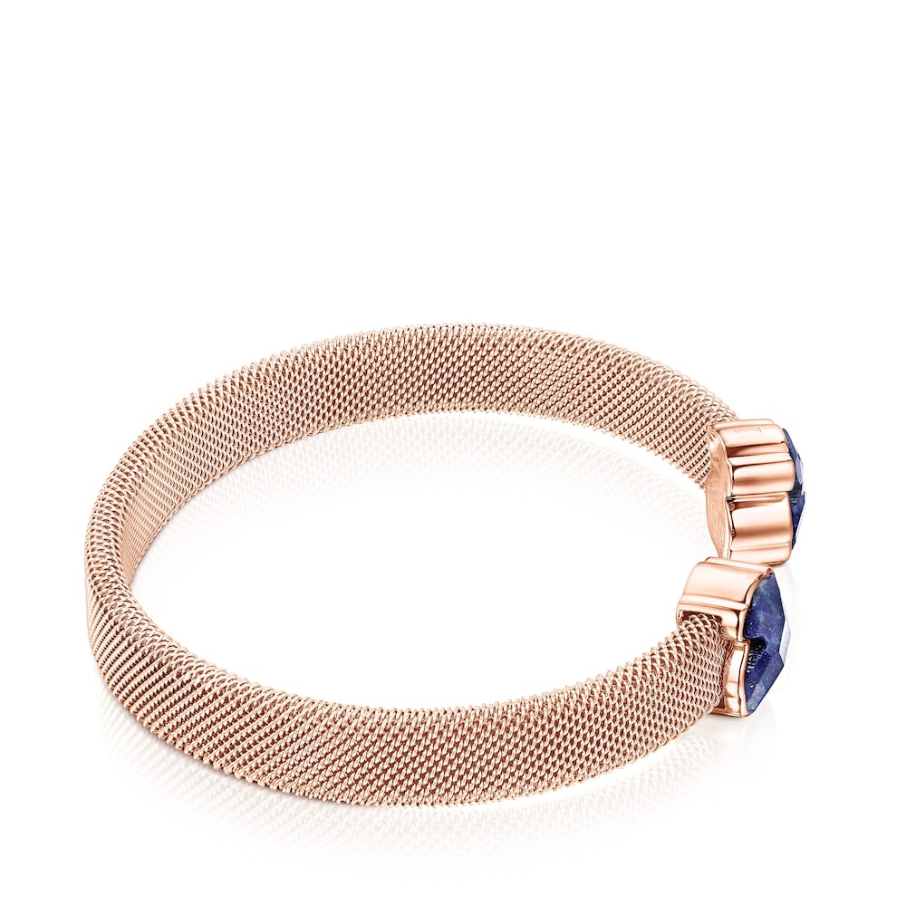 Pulsera de malla de acero IP rosa con lapislázuli