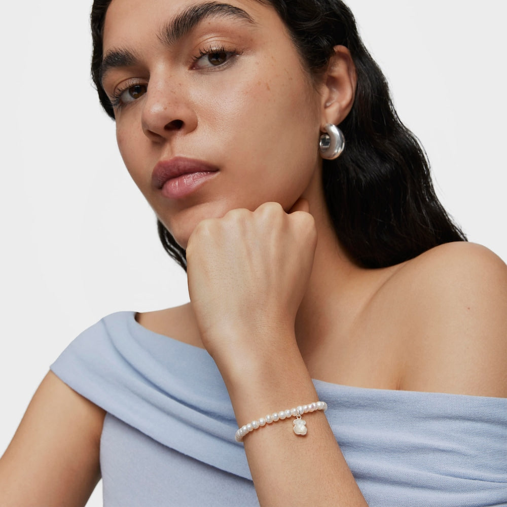 Pulsera Icon Color plateada con perlas |