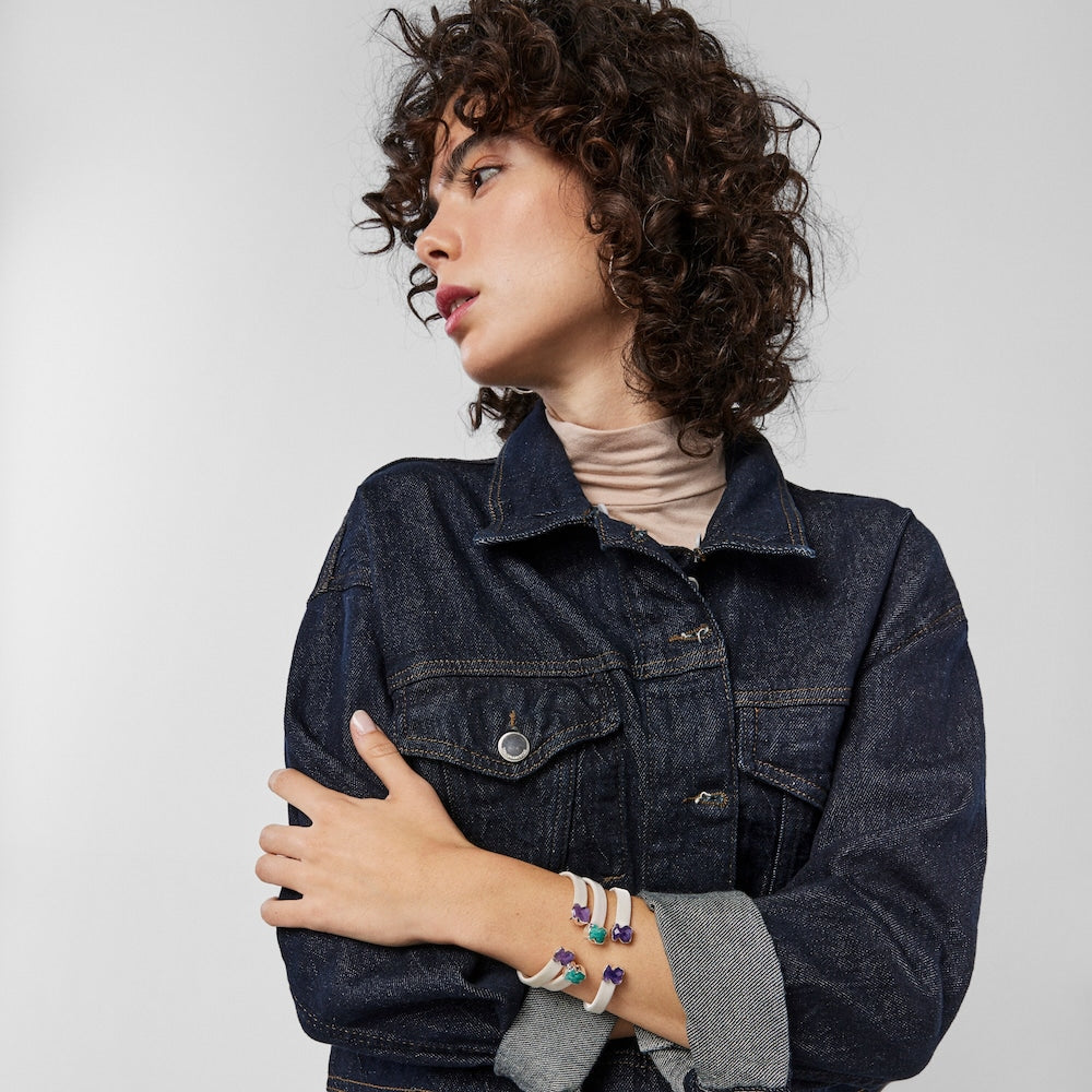 Pulsera de malla plateada con amatista