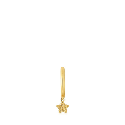 Short Hoop individual earring with 18kt gold plating over silver and star motif Grain |