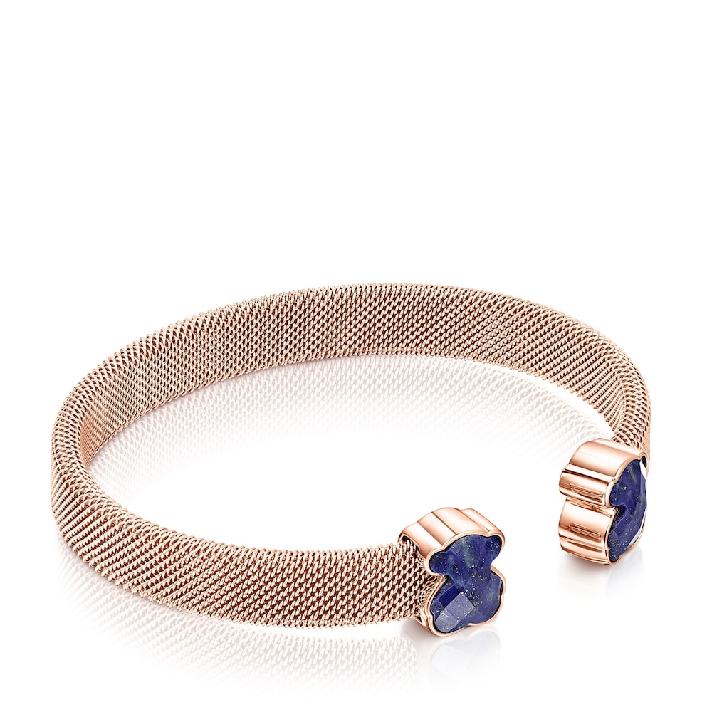 Pulsera de malla de acero IP rosa con lapislázuli