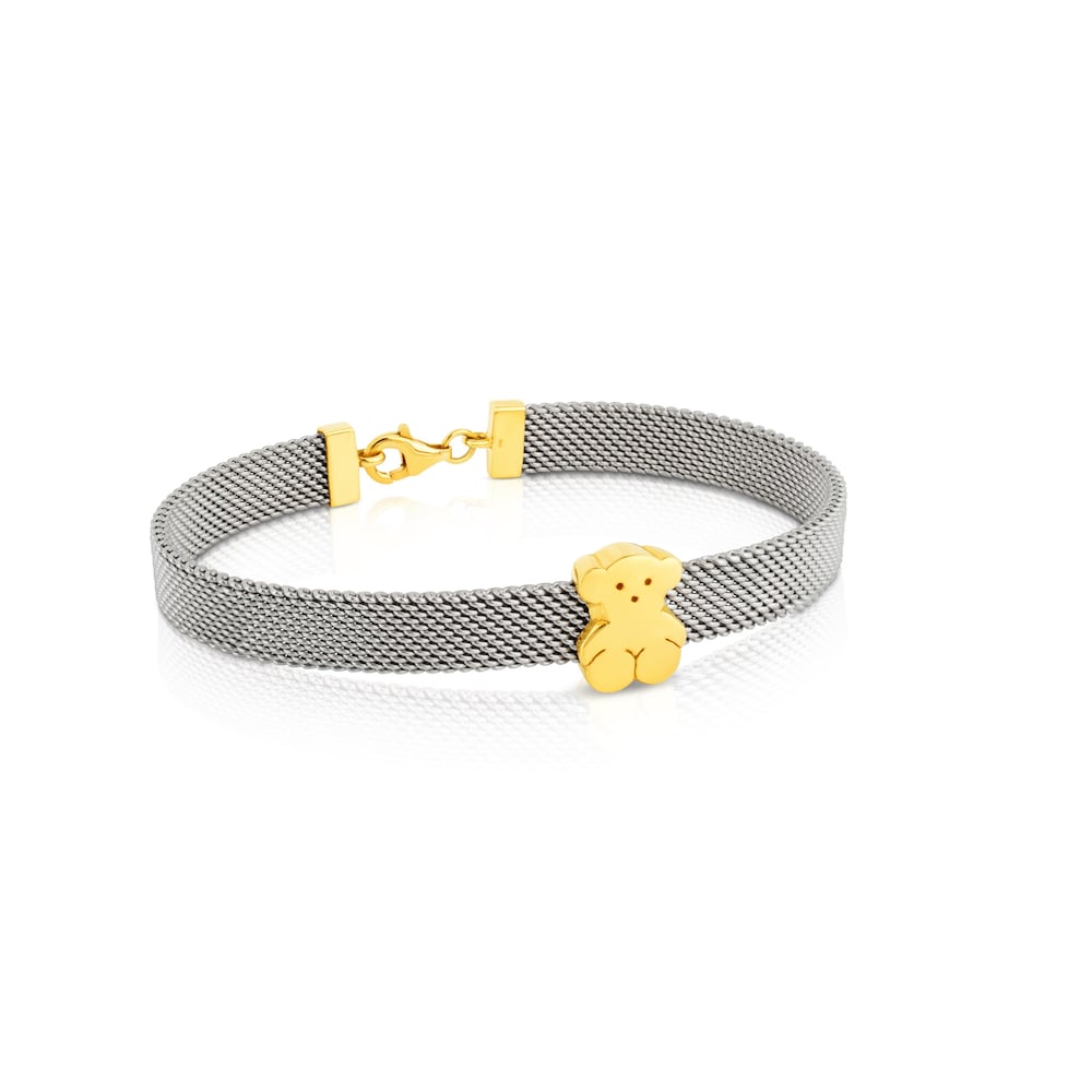 Pulsera de malla de oro y acero motivo Oso