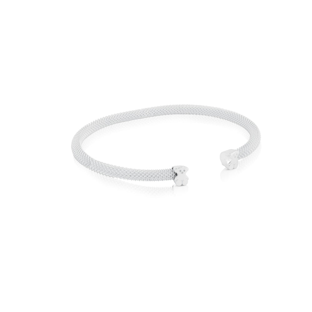 Pulsera de malla plateada con motivo de oso
