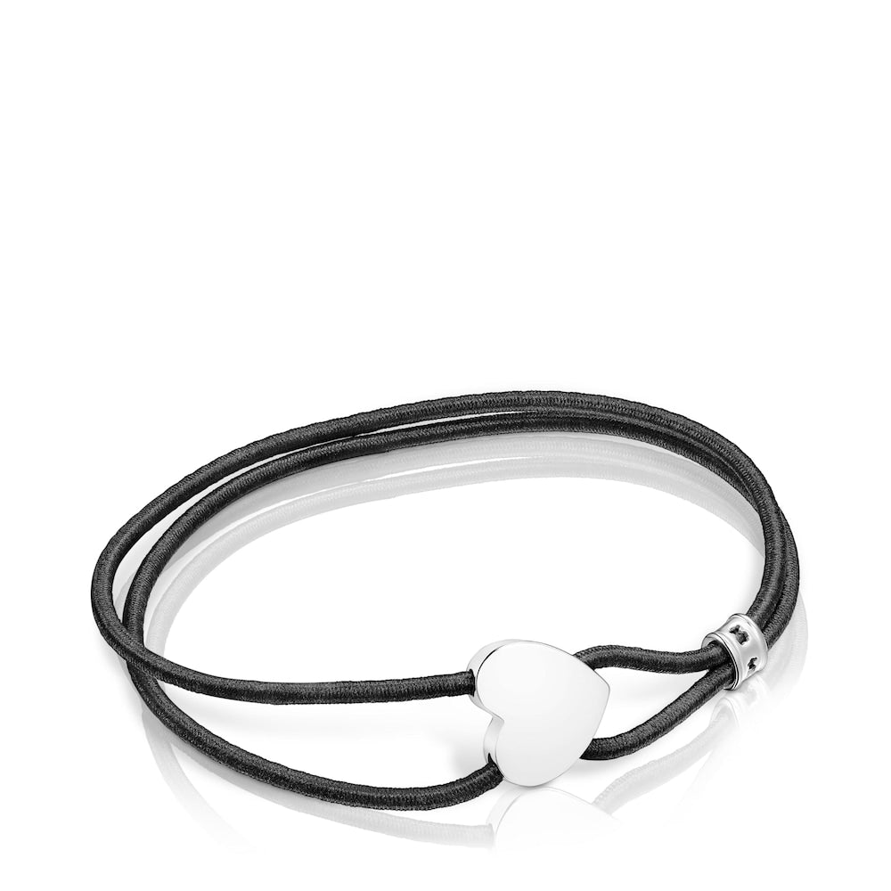 Pulsera elástica negra Sweet Dolls con corazón plateado |