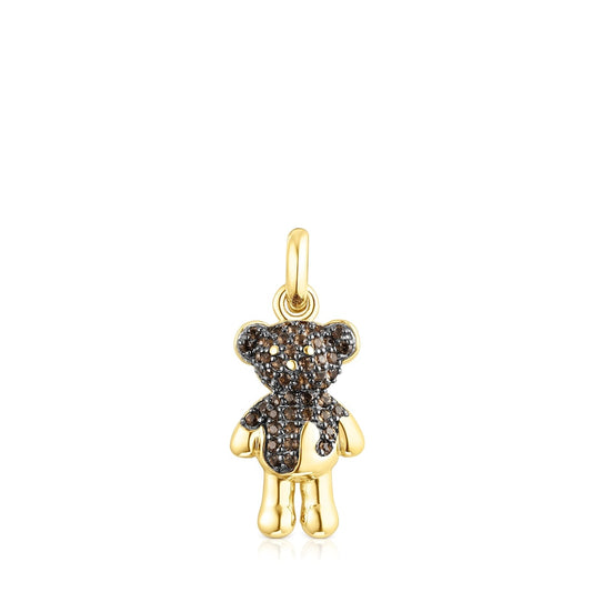 Silver vermeil   Teddy Bear Splash Pendant with smoky quartz |