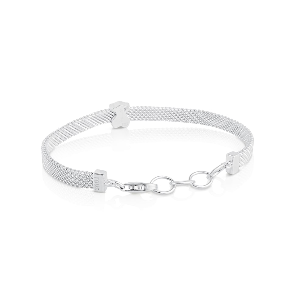 Pulsera de malla con oso plateado