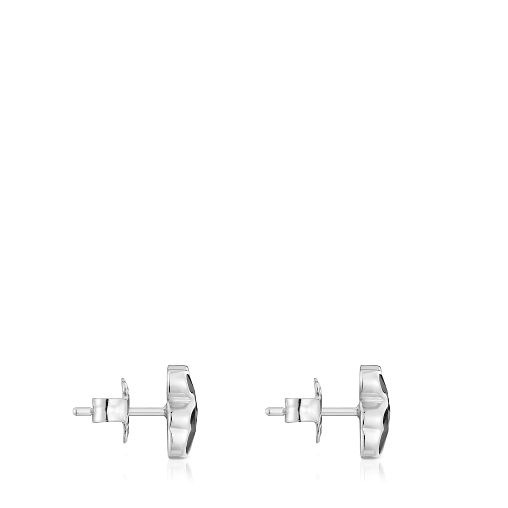 10 mm silver and onyx bear Earrings   Icon Color |