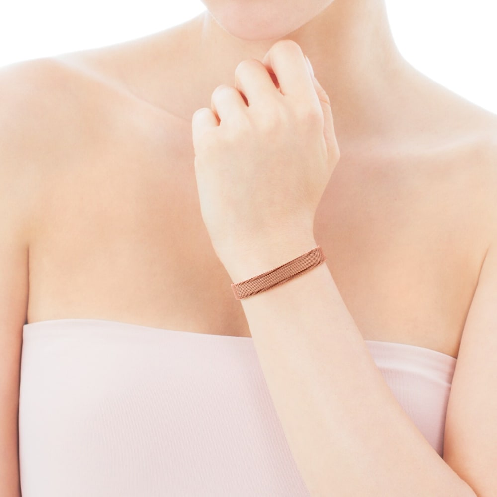 Pulsera de malla con icono en plata de vermeil, acero y oro rosa