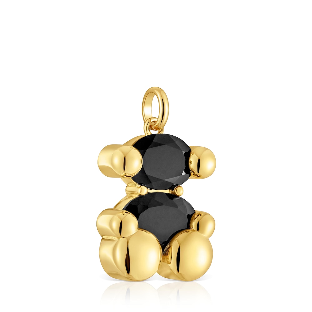 Medium 18kt gold plating over silver with onyx bear motif Pendant Color Bear