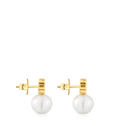 18kt gold plating over silver Bear earrings with cultured freshwater pearl Sweet Dolls