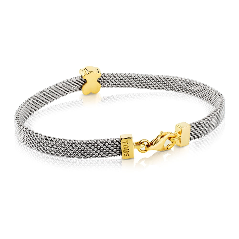 Pulsera de malla de oro y acero motivo Oso