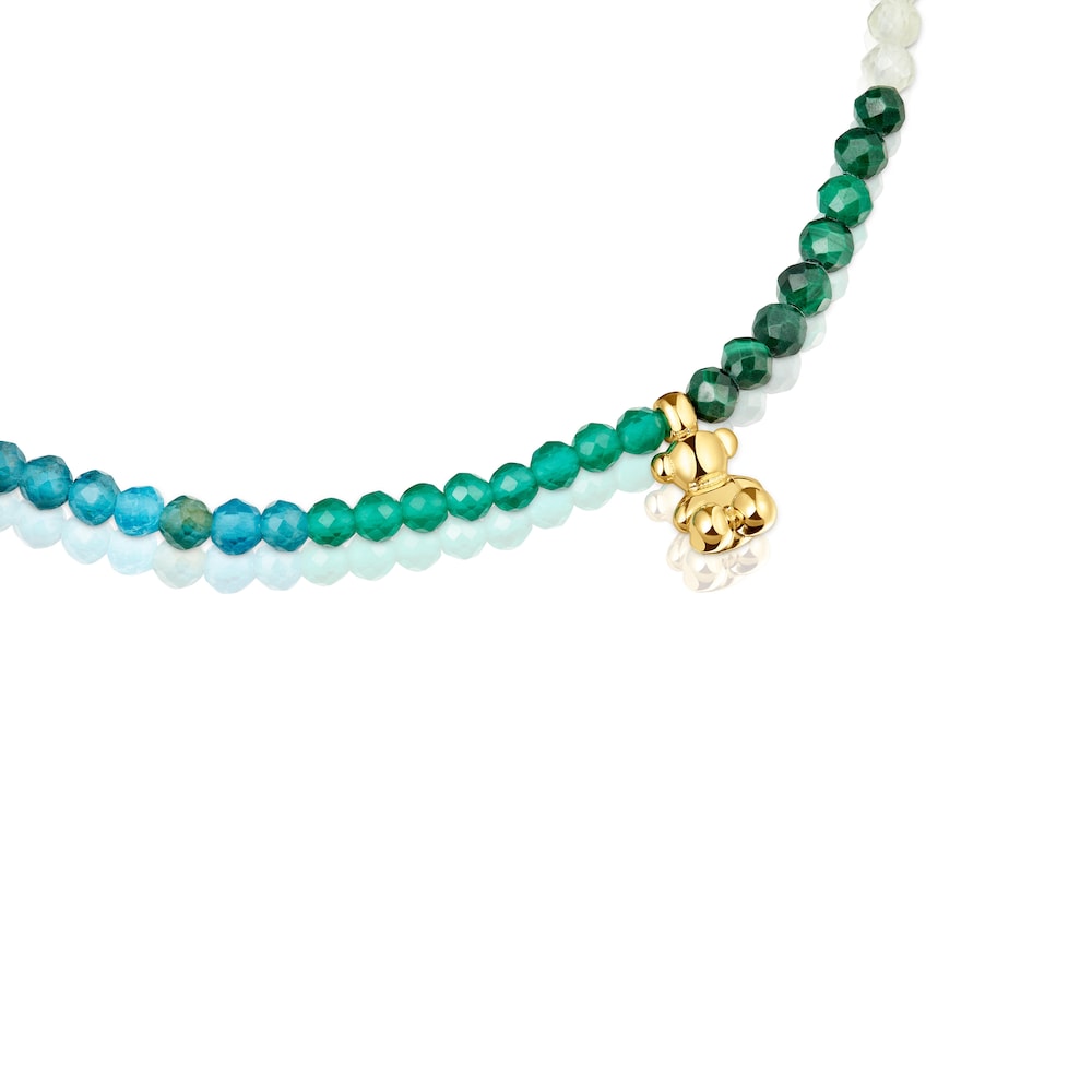 Pulsera elástica de plata con baño de oro de 18 quilates y piedras preciosas verdes Bold Bear |