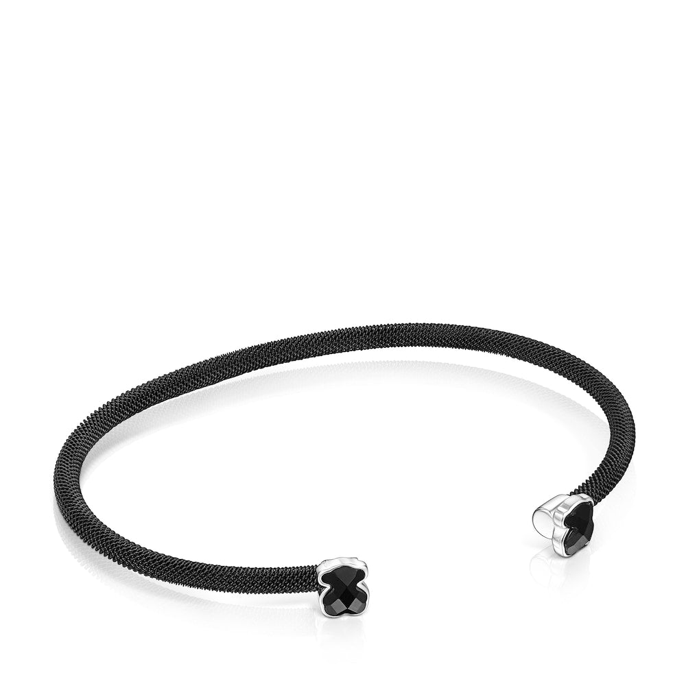 Pulsera de malla de acero IP negra fina con ónix